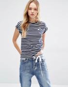 Daisy Street T-shirt With Rainbow Embroidery In Stripe - Navy Stripe