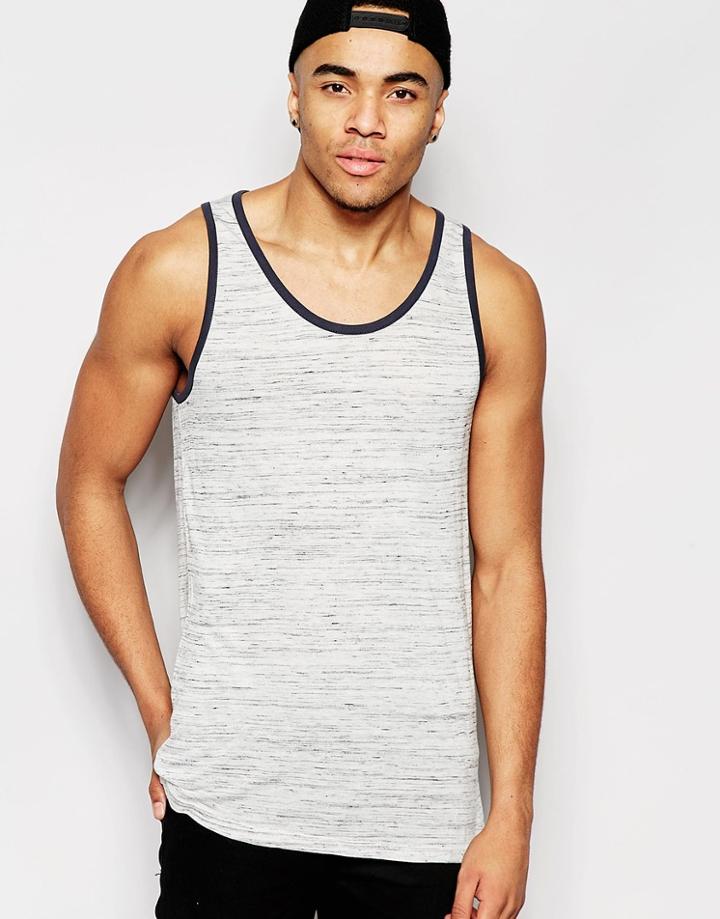 Asos Tank With Contrast Binding In Inject Dye Fabric - Light Gray