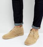 Asos Design Wide Fit Desert Boots In Stone Suede - Stone