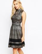 Oasis Metallic Pattern Skater Dress - Multi Black