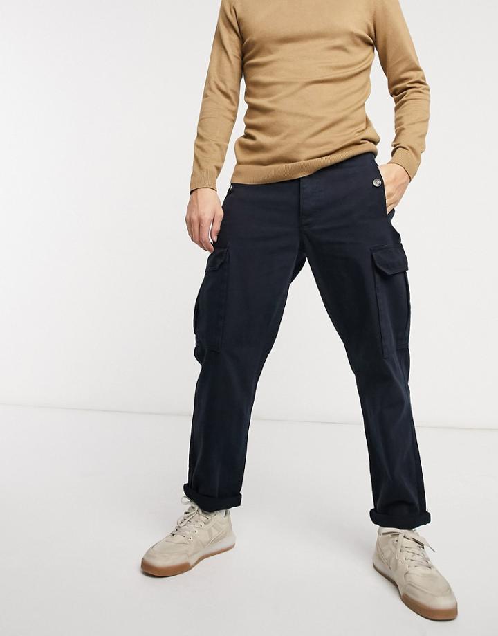 Topman Herringbone Wide Leg Cargo Pants In Navy-blues