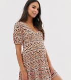 Asos Design Maternity Mini Plisse Tea Dress Pep Hem In Ditsy Print-multi