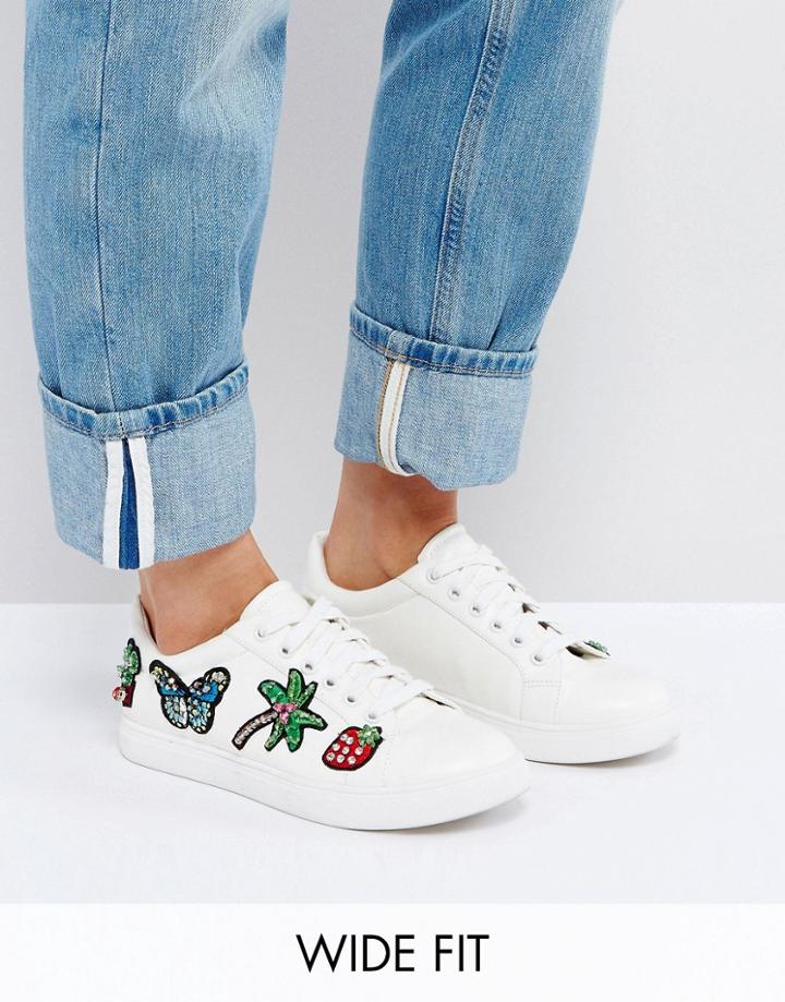 Asos Diamond Wide Fit Patched Sneaker - White