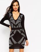 Asos Embellished Panel Body-conscious Dress - Black