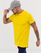 Asos Design Longline T-shirt With Side Splits In Yellow - Yellow