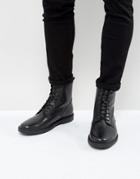 Zign Leather Lace Up Boots With Felt Lining - Black