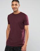 Asos Longline T-shirt In Relaxed Skater Fit In Oxblood - Oxblood