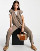 Asos Design Set Knitted Tank With Button Through Detail In Taupe-neutral