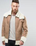Asos Oversized Shearling Jacket In Camel - Brown
