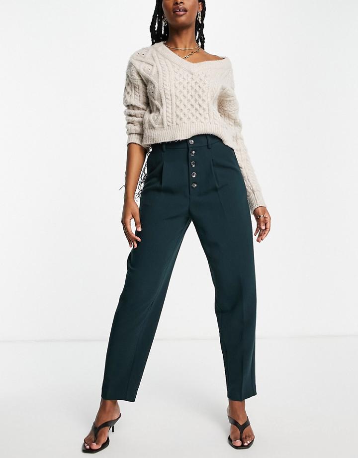 Mango Tailored Button Front Pants In Teal-green