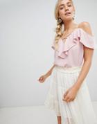 Lunik Cold Shoulder Top With Ruffle - Pink