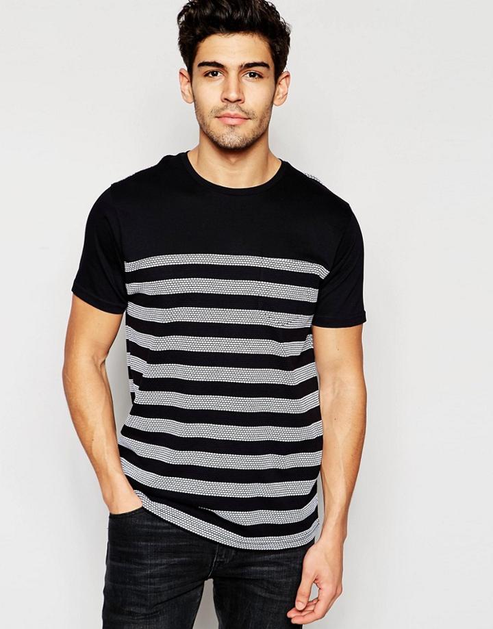 Brave Soul Textured Stripe T-shirt - Black