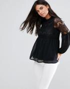 Rage Chiffon Lace Blouse - Black