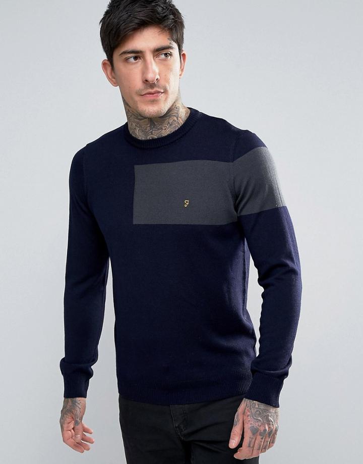 Farah Slim Panel Merino Knit Sweater In Navy - Navy