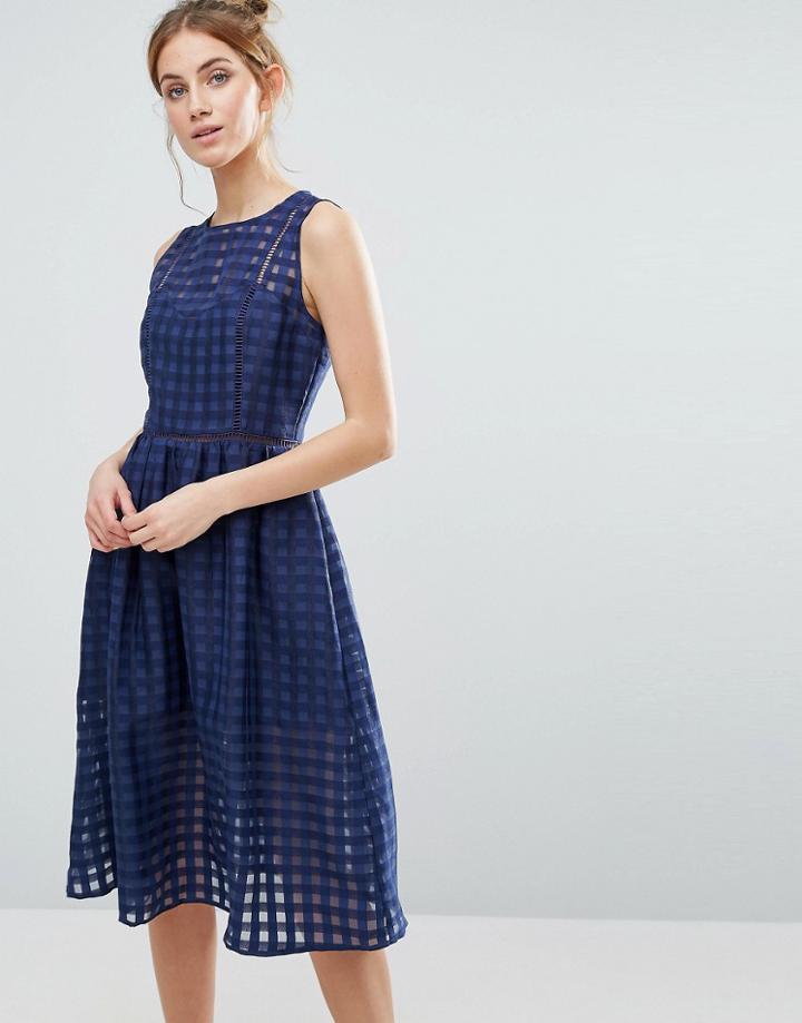 The English Factory Mesh Overlay Midi Dress - Navy