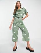 Ax Paris Short Sleeve Jumpsuit In Sage Green Polka