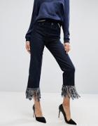 Asos Authentic Straight Leg Jeans In James Wash With Fringe Hem - Blue