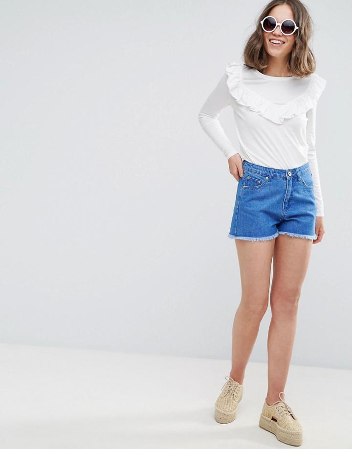 Brave Soul Fraya High Waist Denim Shorts - Blue
