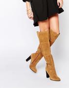 Aldo Bove Tan Leather Block Heeled Over The Knee Boots - Tan