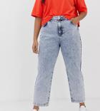 Collusion Plus X005 Straight Leg Jeans In Acid Wash With Bum Rips - Blue