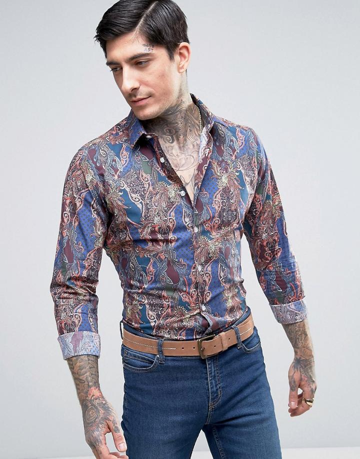 Devils Advocate Baroque Rock Slim Fit Shirt - Blue