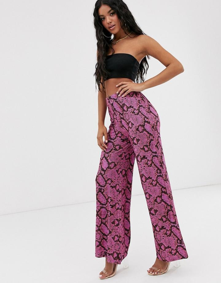 Asos Design Wide Leg Pants In Bright Snake Print-multi