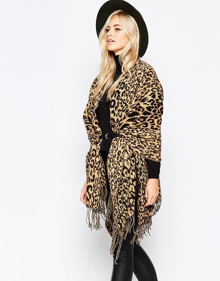 Oasis Animal Fringed Cape - Leopard