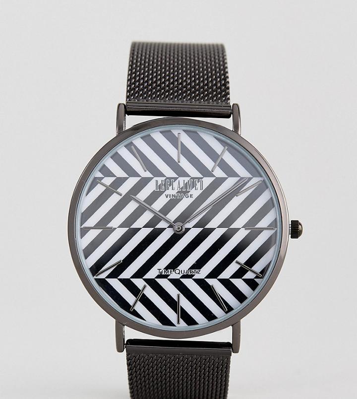 Reclaimed Vintage Inspired Stripe Mesh Watch In Black Exclusive To Asos - Black