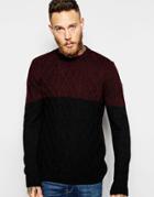 Asos Cable Knit Jumper With Colour Block - Burgundy