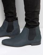 Asos Chelsea Boots In Navy Nubuck Leather - Navy