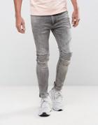 Religion Biker Jeans In Skinny Fit With Stretch In Gray Veins Wash - Gray