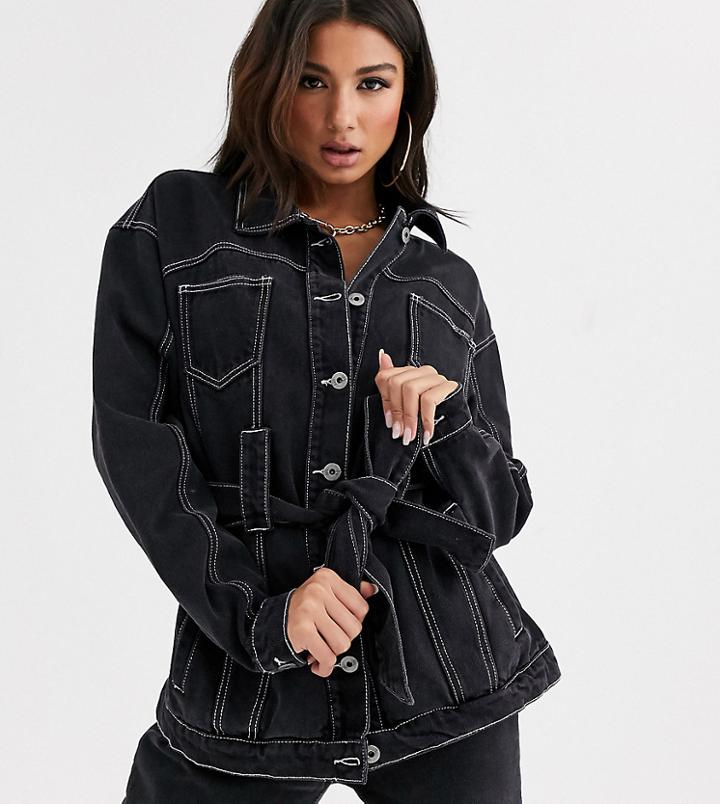 Liquor N Poker Belted Denim Jacket In Washed Black Two-piece