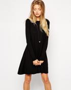 Asos Swing Dress With Long Sleeves And Seam Detail - Black
