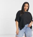 Asos Design Curve Oversized Woven Tee With Roll Sleeve In Black