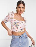 Collective The Label Puff Sleeve Crop Top In Pink Floral - Part Of A Set