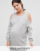 Asos Maternity Chunky Sweater With Cold Shoulder - Gray