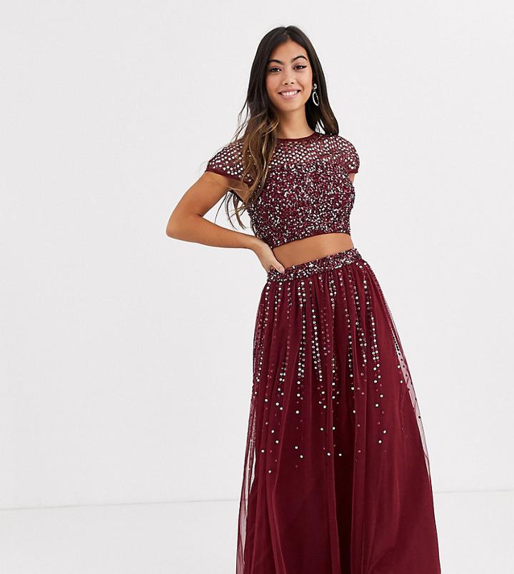 Maya Petite Bridesmaid Delicate Sequin Top Two-piece In Wine-red
