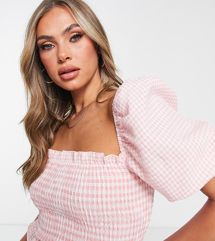 Missguided Milkmaid Top In Pink Gingham