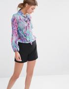 Closet Floral Print Long Sleeve Pussy Bow Blouse - Multi