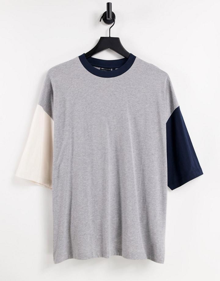 Asos Design Oversized T-shirt In Heather Gray & Navy & Off White Color Block-multi