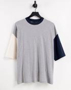 Asos Design Oversized T-shirt In Heather Gray & Navy & Off White Color Block-multi