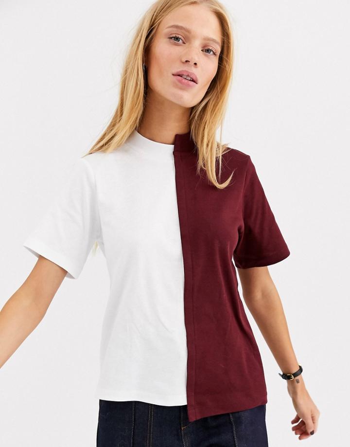 Asos White Color Block High Neck Tee-multi