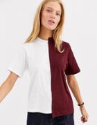 Asos White Color Block High Neck Tee-multi