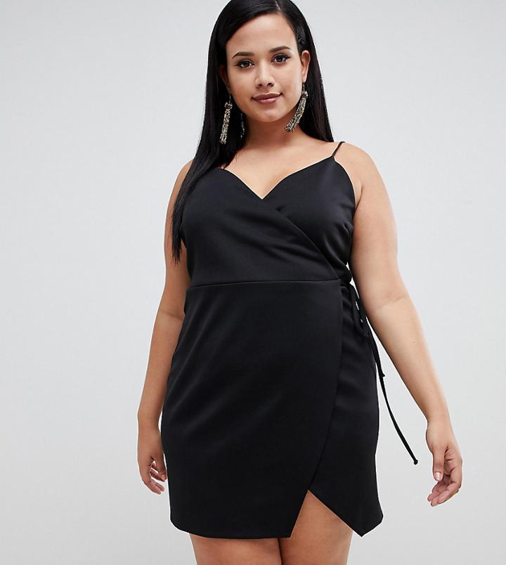 Asos Design Curve Strappy Wrap Mini Dress - Black