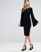 Lunik Bodycon Sweater Dress With Flared Sleeve - Black