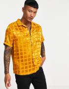 Asos Design Relaxed Fit Satin Jaquard Shirt In Orange Checkerboard