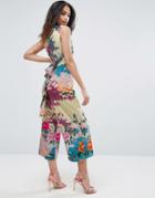Asos Jumpsuit With Wrap Front And Tie Back In Floral Print - Multi