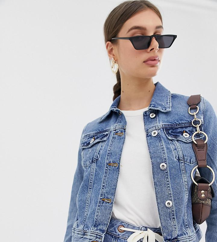River Island Fitted Denim Jacket In Mid Wash - Blue