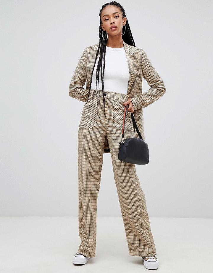 Bershka High Waisted Pocket Front Wide Leg Pants - Brown