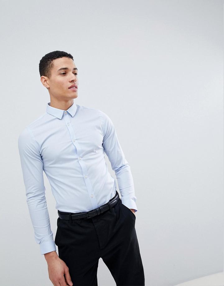 French Connection Plain Stretch Skinny Fit Shirt-blue